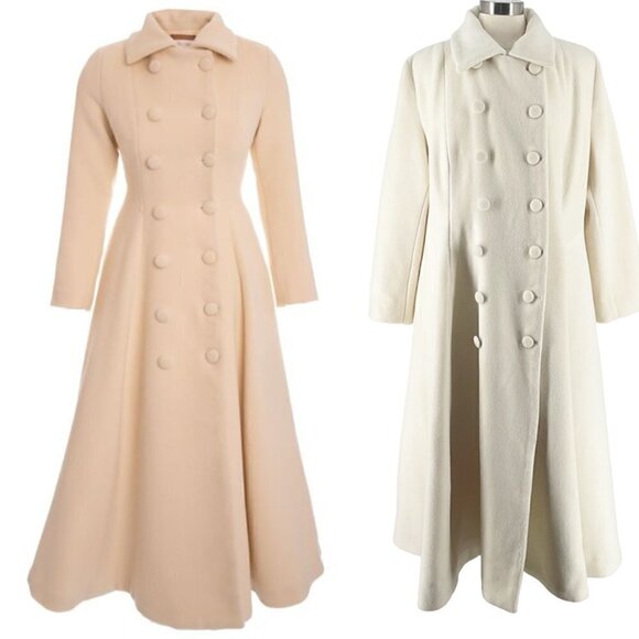 NWT Sofia Tsereteli Redingote Fit Flare Coat Virgin Wool Cashmere Ivory 16/18 - Picture 1 of 14